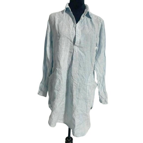 CP Shades Size XS Jasmine Tunic Linen Lagenlook Boho Pockets Stripe - Picture 2 of 10